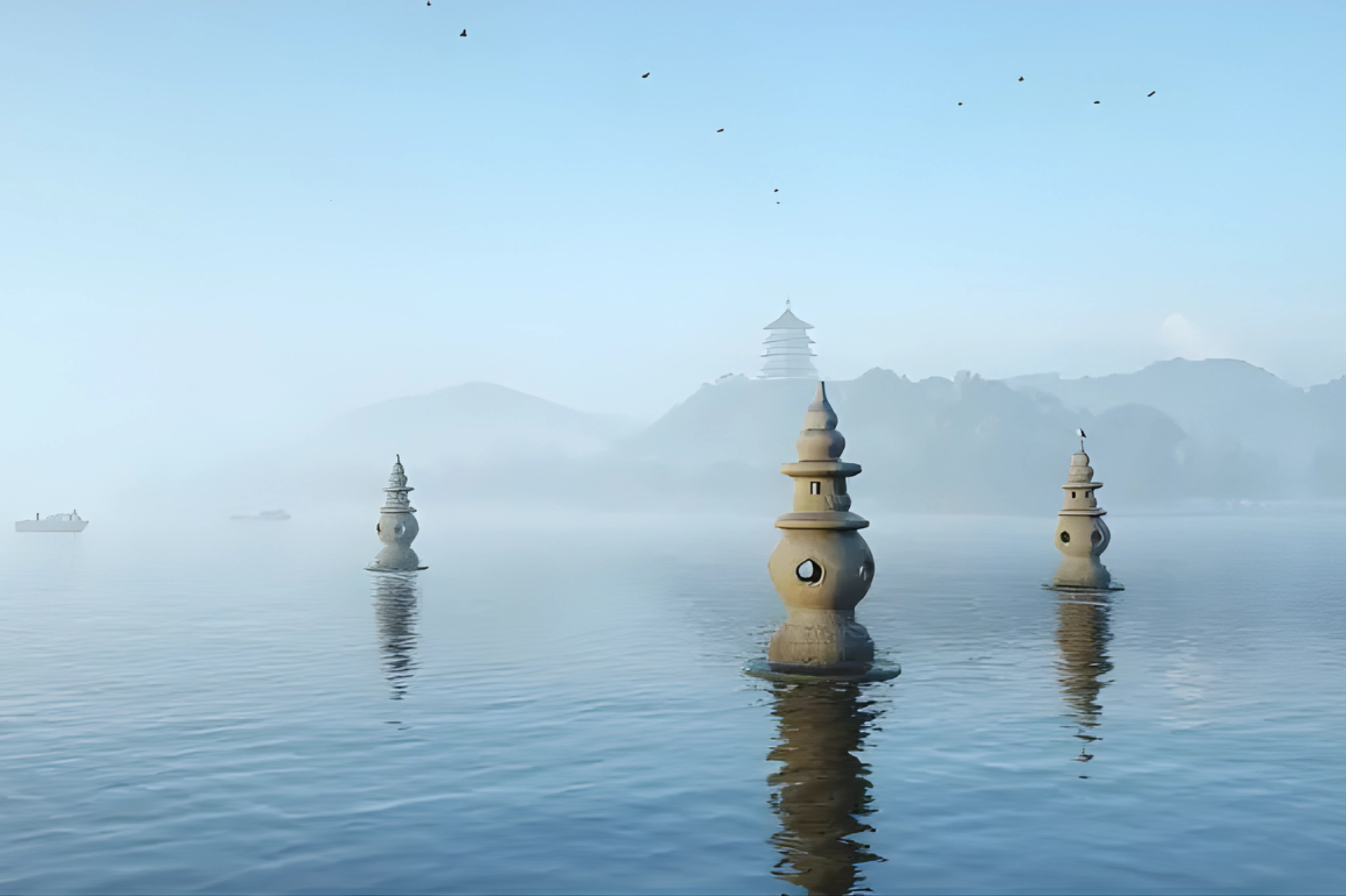 Three Pools Reflecting the Moon