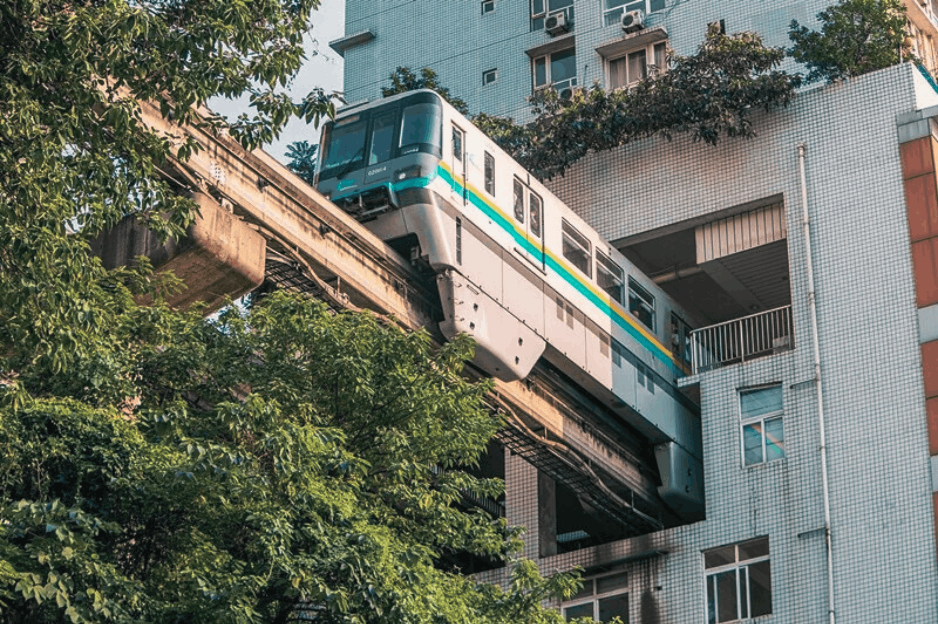 Liziba Station,Train Through Building