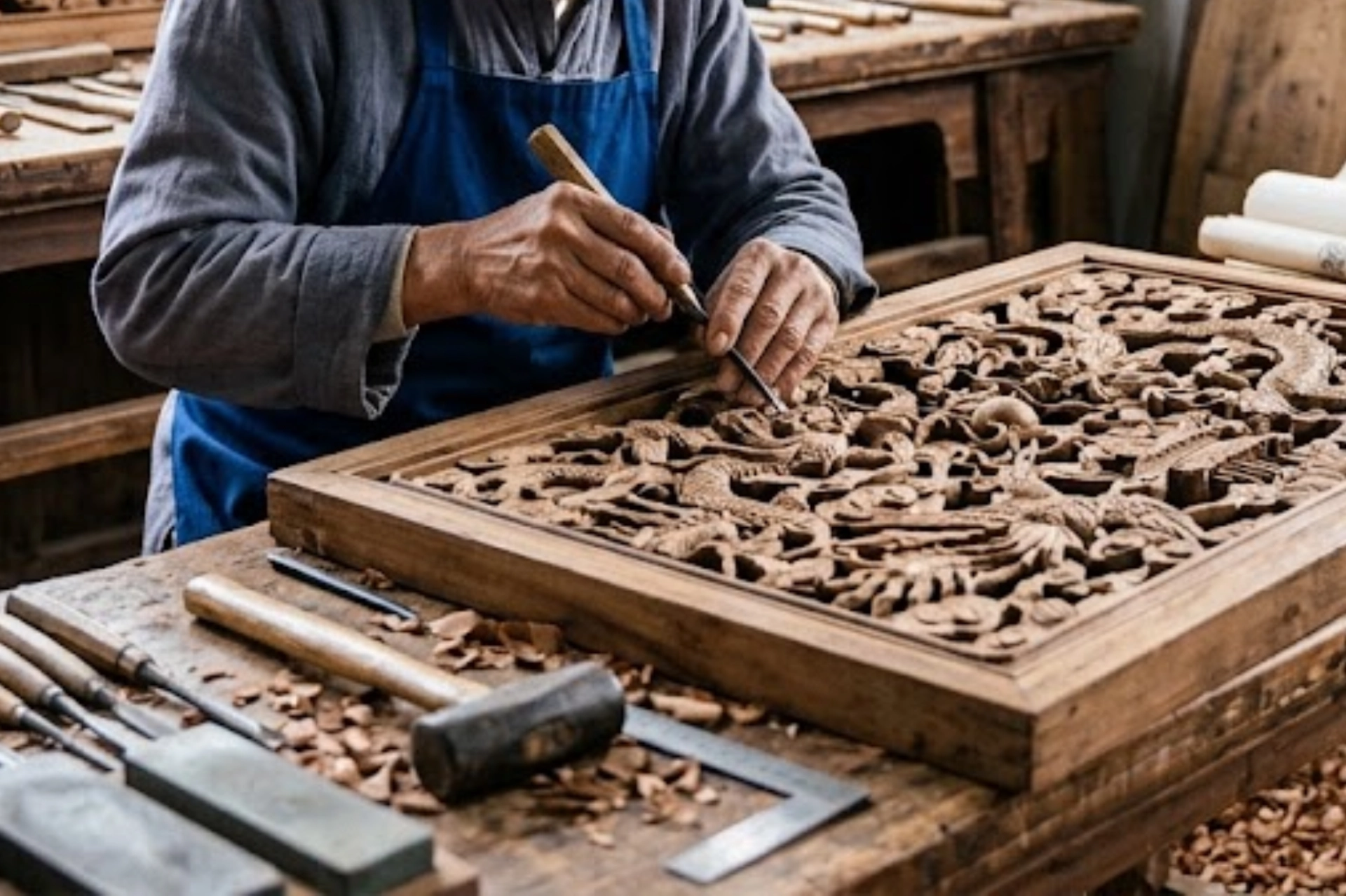 shanghai, wuzhen, wood carving